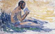 Paul Signac man reading oil on canvas